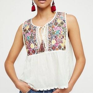 Free People Embroidered Tassel Top